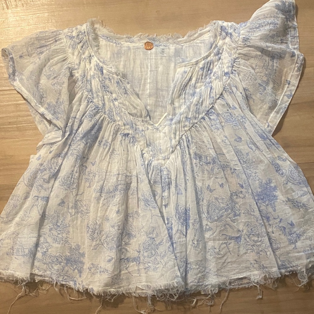 Free People Linen Printed Top